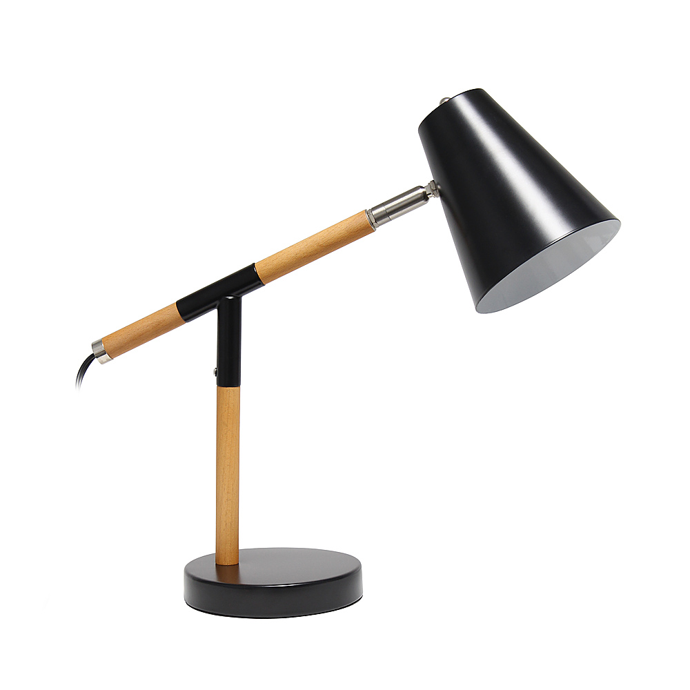Angle View: Simple Designs - Black Matte and Wooden Pivot Desk Lamp