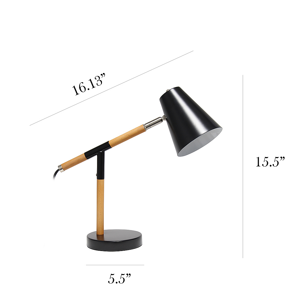 Left View: Simple Designs - Black Matte and Wooden Pivot Desk Lamp
