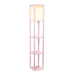 Simple Designs - Floor Lamp Etagere Organizer Storage Shelf with Linen Shade - Light Pink - Front_Zoom