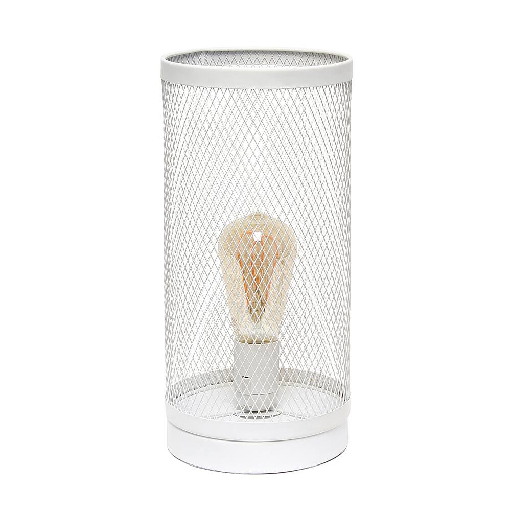 Angle View: Simple Designs Gray Mesh Cylindrical Steel Table Lamp