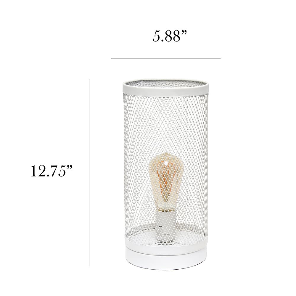 Left View: Simple Designs Gray Mesh Cylindrical Steel Table Lamp