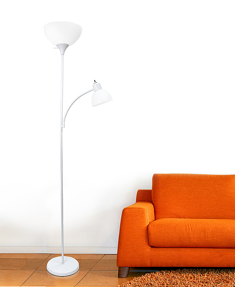 Left View: Simple Designs - Floor Lamp with Reading Light - White