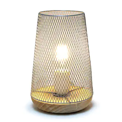 Front. Simple Designs - Wired Mesh Uplight Table Lamp - White.