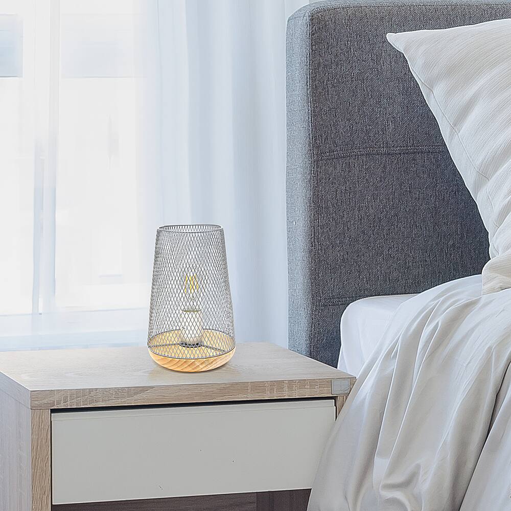 Alt View 12. Simple Designs - Wired Mesh Uplight Table Lamp - White.