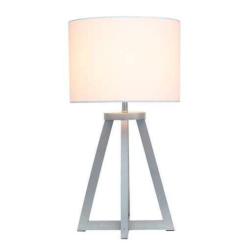 Simple Designs Interlocked Triangular Gray Wood Table Lamp with White Fabric Shade