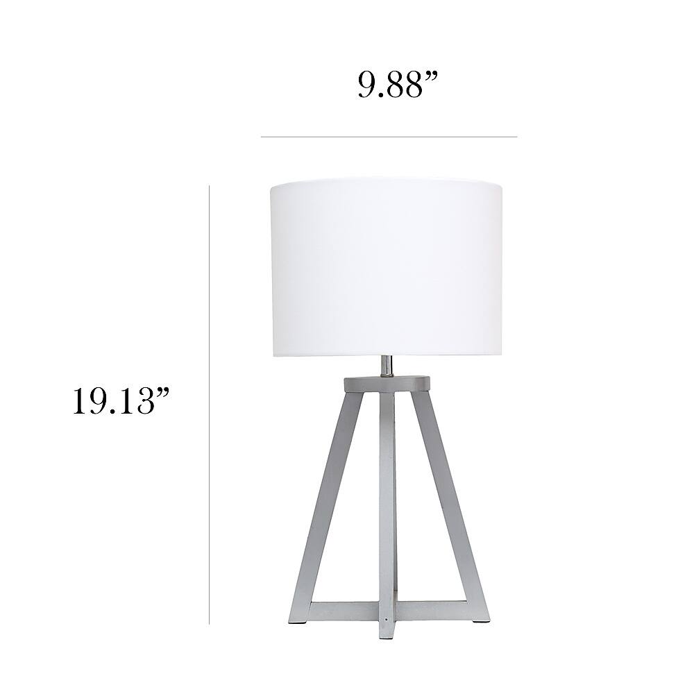 Left View: Simple Designs - Interlocked Triangular Wood Table Lamp with White Fabric Shade - Gray/White