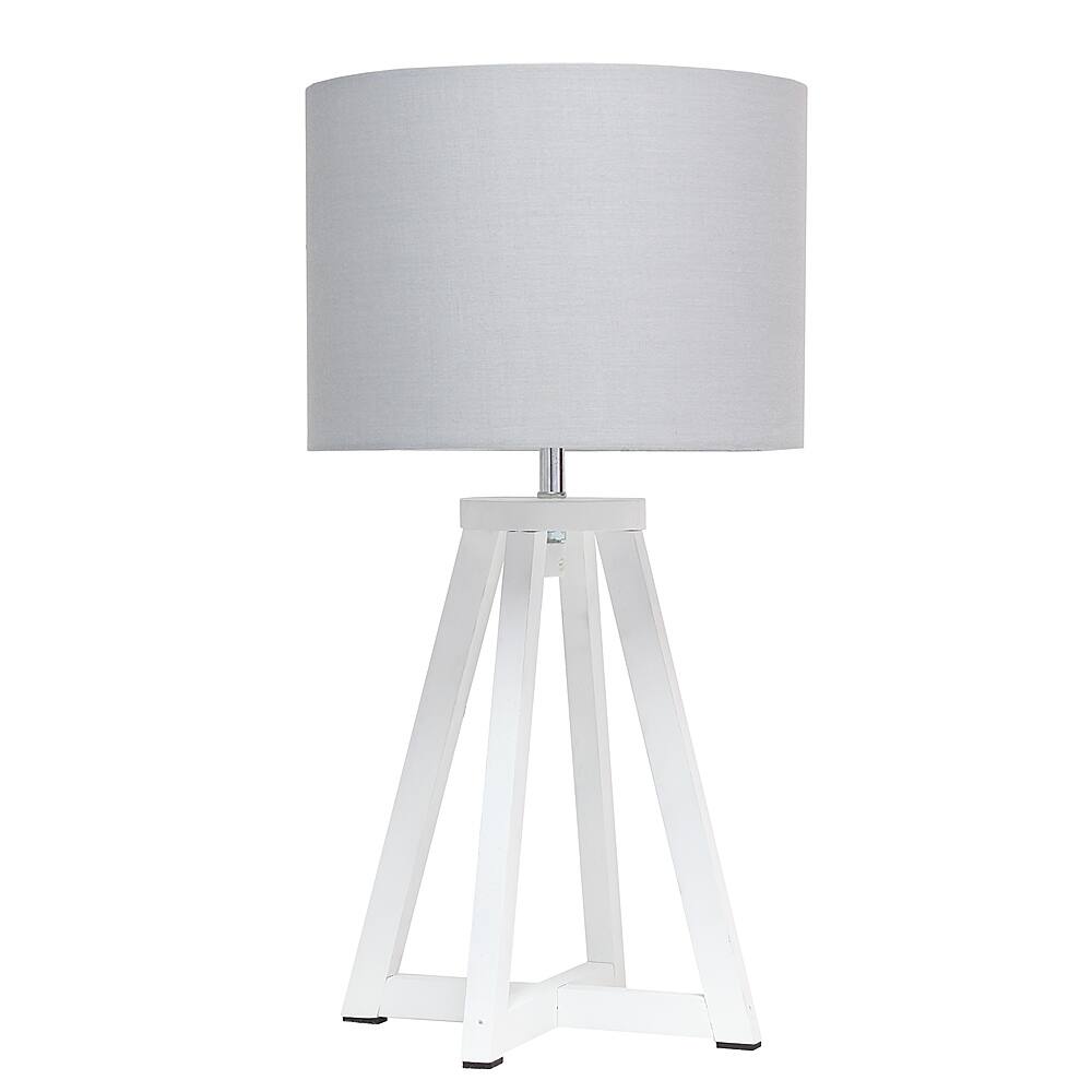 Angle View: Simple Designs - Interlocked Triangular Wood Table Lamp with Fabric Shade - Gray/White