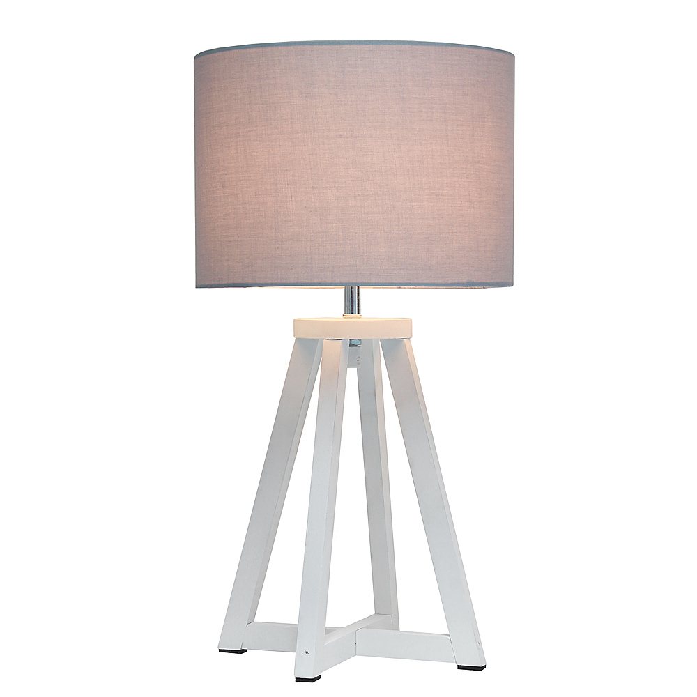 Simple Designs Interlocked Triangular White Wood Table Lamp with Gray Fabric Shade