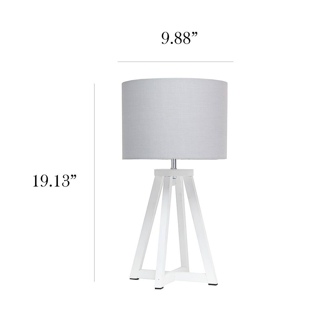 Left View: Simple Designs - Interlocked Triangular Wood Table Lamp with Fabric Shade - Gray/White