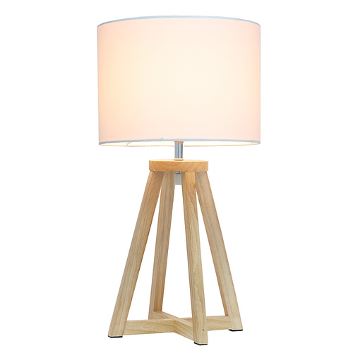 Simple Designs Interlocked Triangular Natural Wood Table Lamp with White Fabric Shade