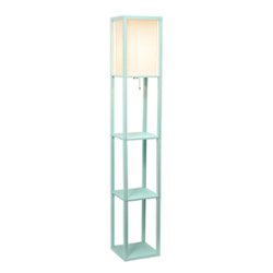 Simple Designs - Floor Lamp Etagere Organizer Storage Shelf with Linen Shade - Aqua - Front_Zoom