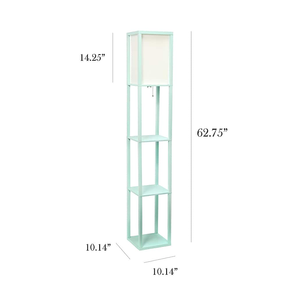 Left View: Simple Designs - Floor Lamp Etagere Organizer Storage Shelf with Linen Shade - Aqua