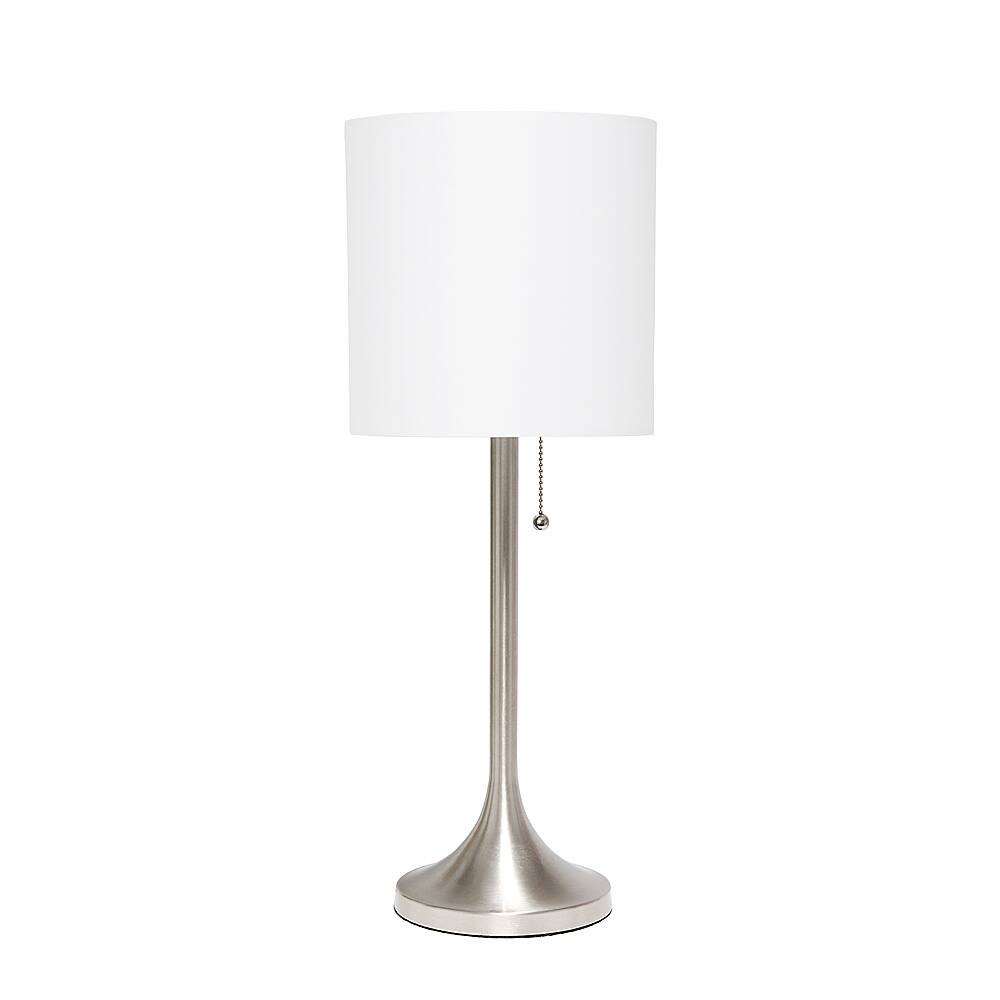 Angle View: Simple Designs - Tapered Table Lamp with Fabric Drum Shade - Brushed Nickel/White