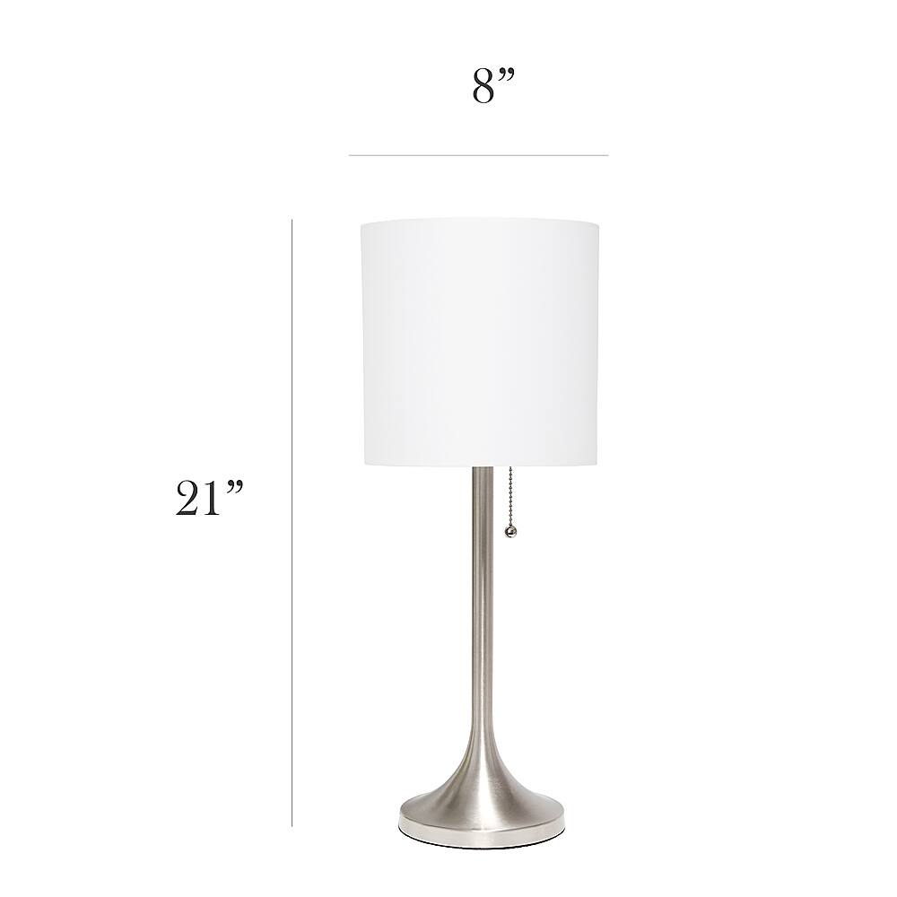 Left View: Simple Designs - Tapered Table Lamp with Fabric Drum Shade - Brushed Nickel/White