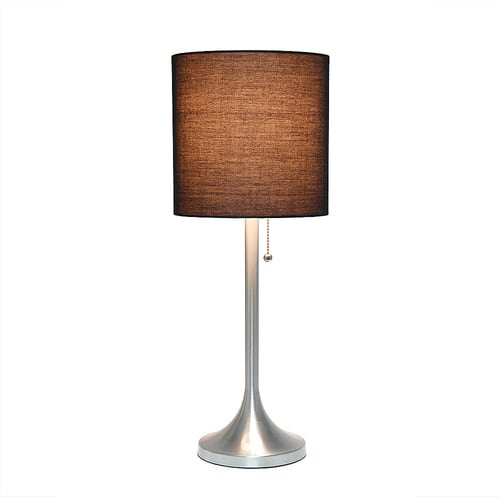 Simple Designs Brushed Nickel Tapered Table Lamp with Black Fabric Drum Shade