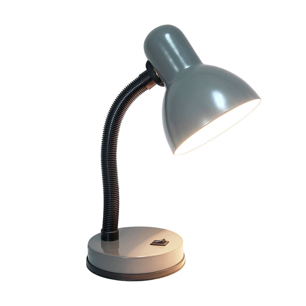Front. Simple Designs - Basic Metal Desk Lamp with Flexible Hose Neck - Gray.