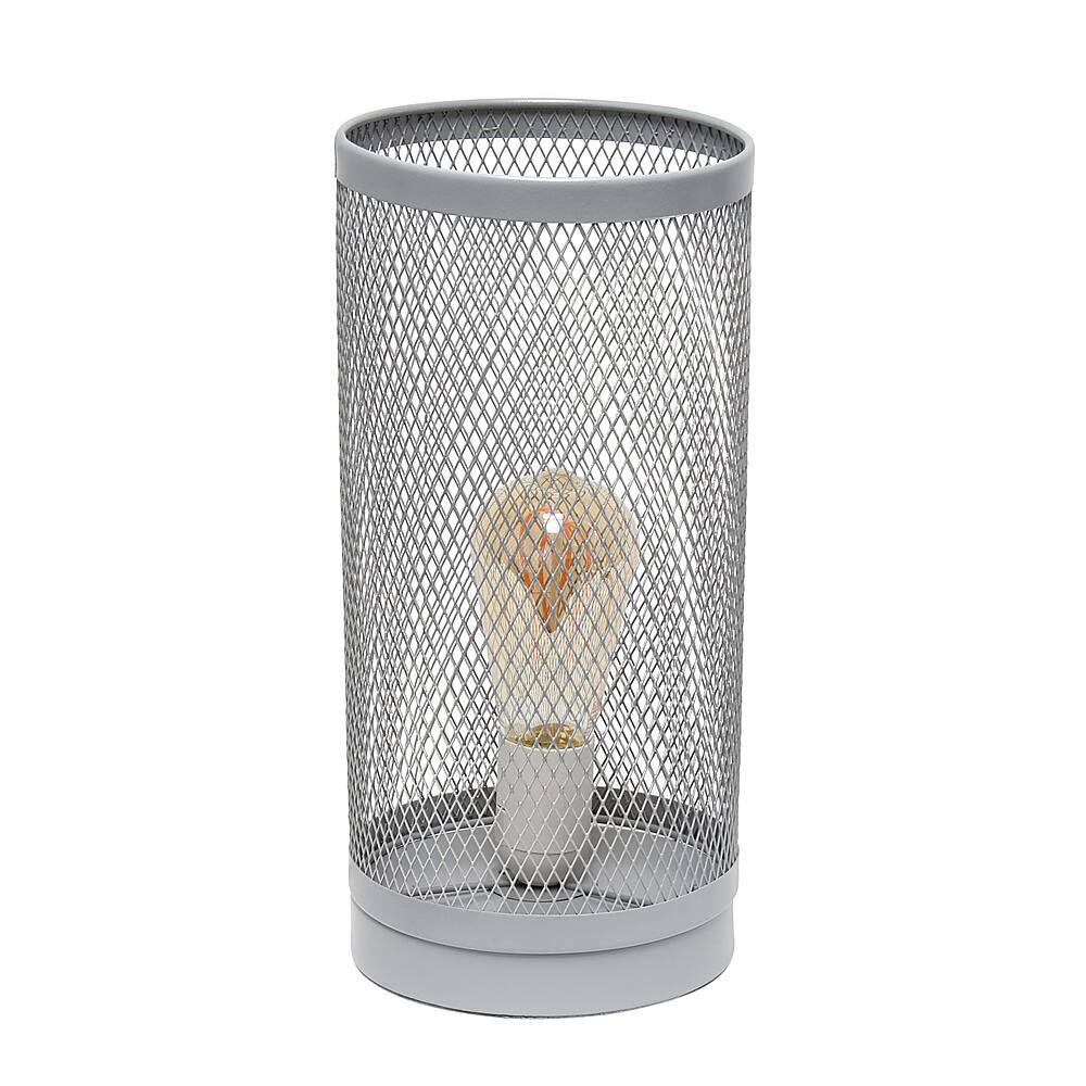 Angle View: Simple Designs Gray Mesh Cylindrical Steel Table Lamp