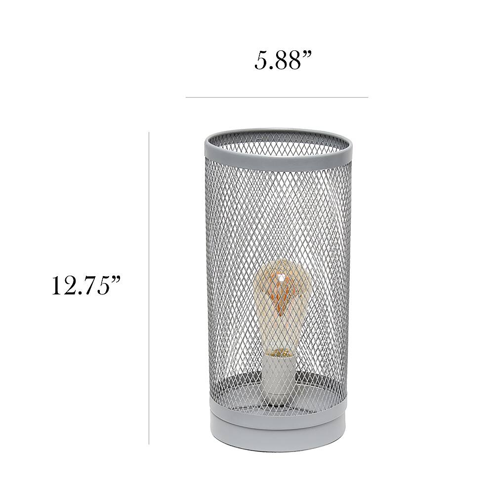 Left View: Simple Designs Gray Mesh Cylindrical Steel Table Lamp