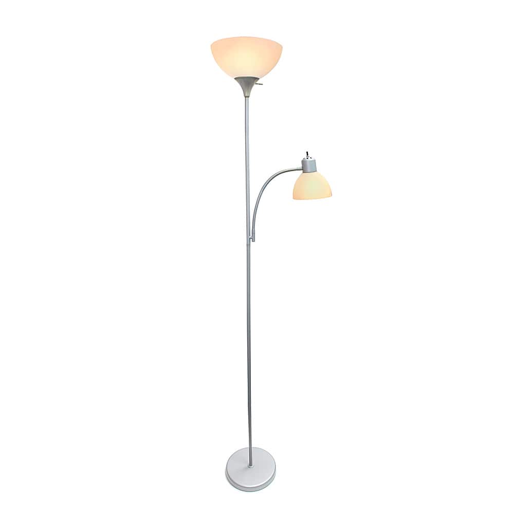 Front Zoom. Simple Designs - Floor Lamp with Reading Light - Silver.