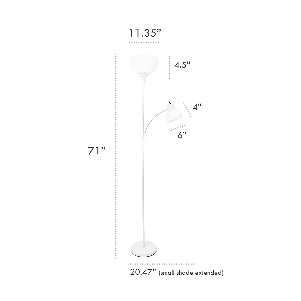 Left View: Simple Designs - Floor Lamp with Reading Light - Silver