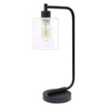 Angle Zoom. Simple Designs - Bronson Antique Style Industrial Iron Lantern Desk Lamp with Glass Shade - Black.