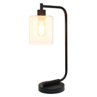 Simple Designs - Bronson Antique Style Industrial Iron Lantern Desk Lamp with Glass Shade - Black - Front_Zoom