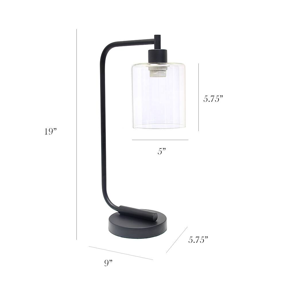 Alt View 11. Simple Designs - Bronson Antique Style Industrial Iron Lantern Desk Lamp with Glass Shade - Black.