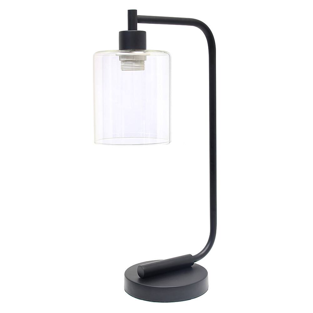 Left. Simple Designs - Bronson Antique Style Industrial Iron Lantern Desk Lamp with Glass Shade - Black.