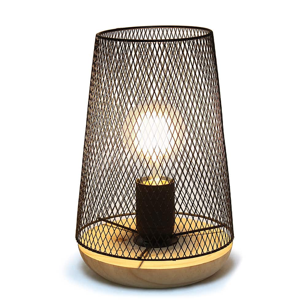 Front. Simple Designs - Wired Mesh Uplight Table Lamp - Black.