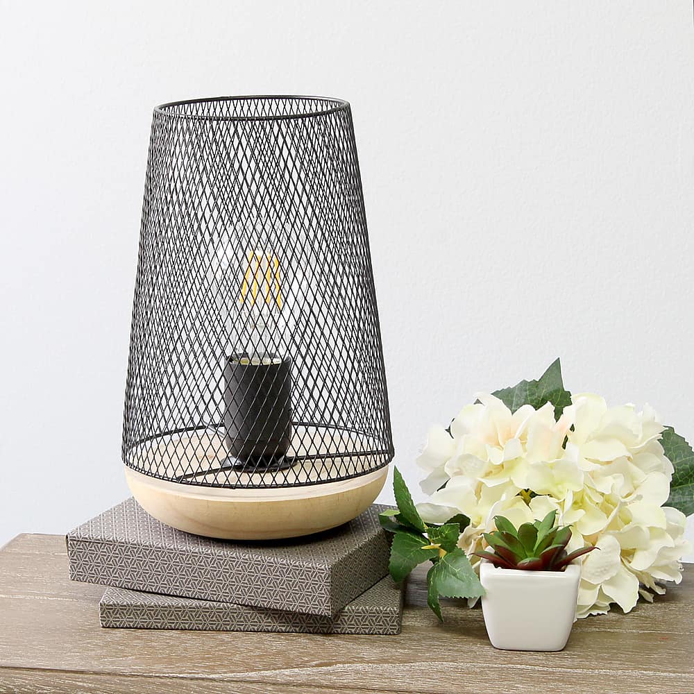 Alt View 11. Simple Designs - Wired Mesh Uplight Table Lamp - Black.