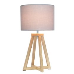 Simple Designs - Interlocked Triangular Natural Wood Table Lamp with Fabric Shade - Natural/Gray - Front_Zoom
