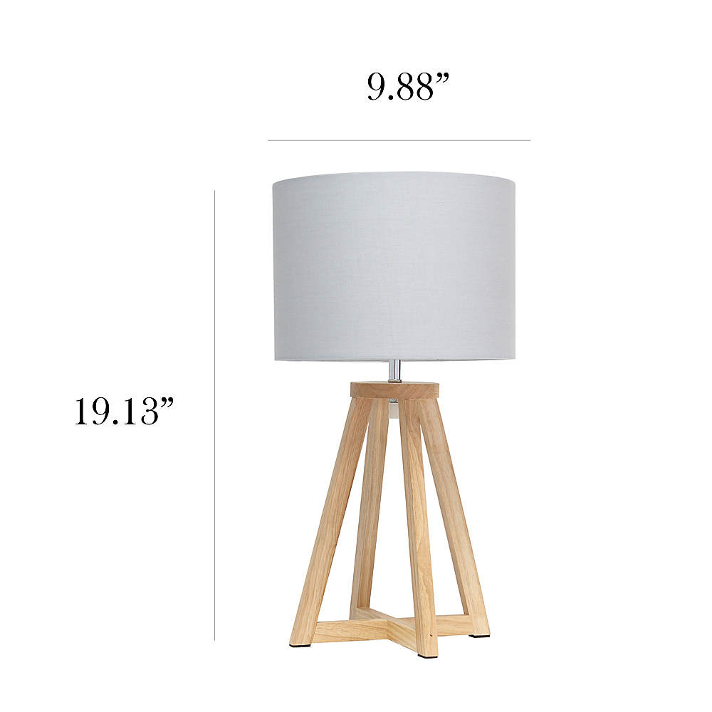 Left View: Simple Designs Interlocked Triangular Natural Wood Table Lamp with Gray Fabric Shade