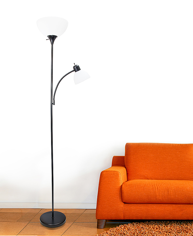Left View: OttLite - Dual Shade LED Floor Lamp with USB Charging Station - Black