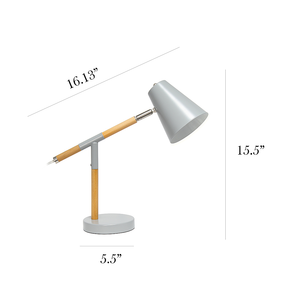 Left View: Simple Designs - Wooden Pivot Desk Lamp - Matte Gray