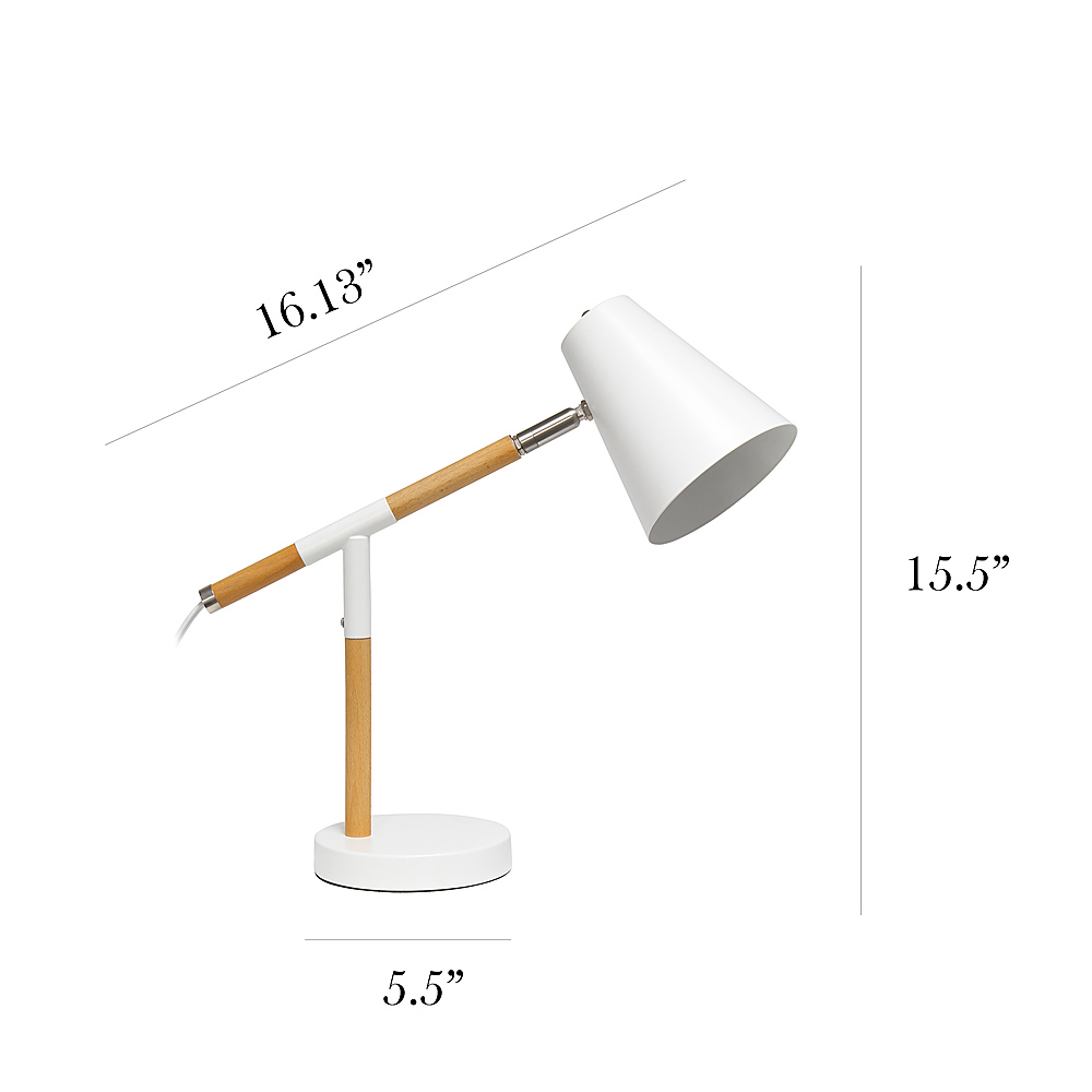 Left View: Simple Designs - Wooden Pivot Desk Lamp - White