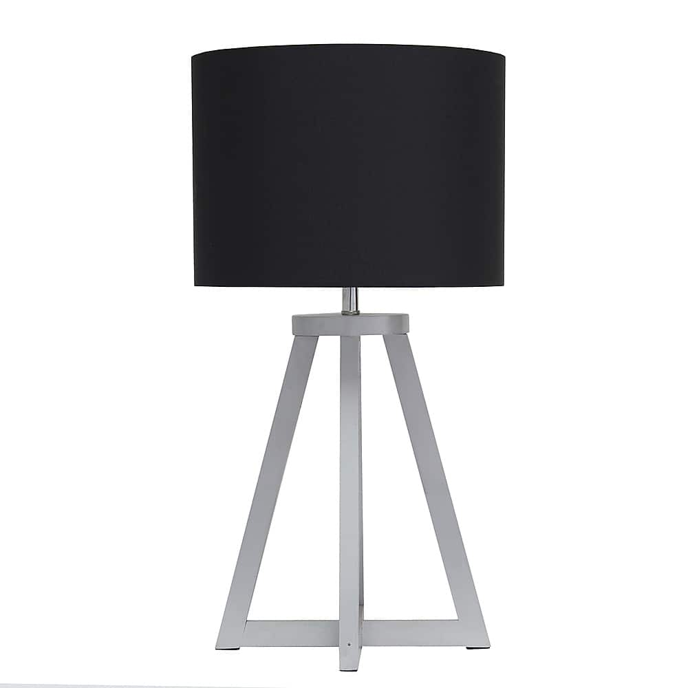 Angle View: Simple Designs - Interlocked Triangular Gray Wood Table Lamp with Fabric Shade - Gray/Black