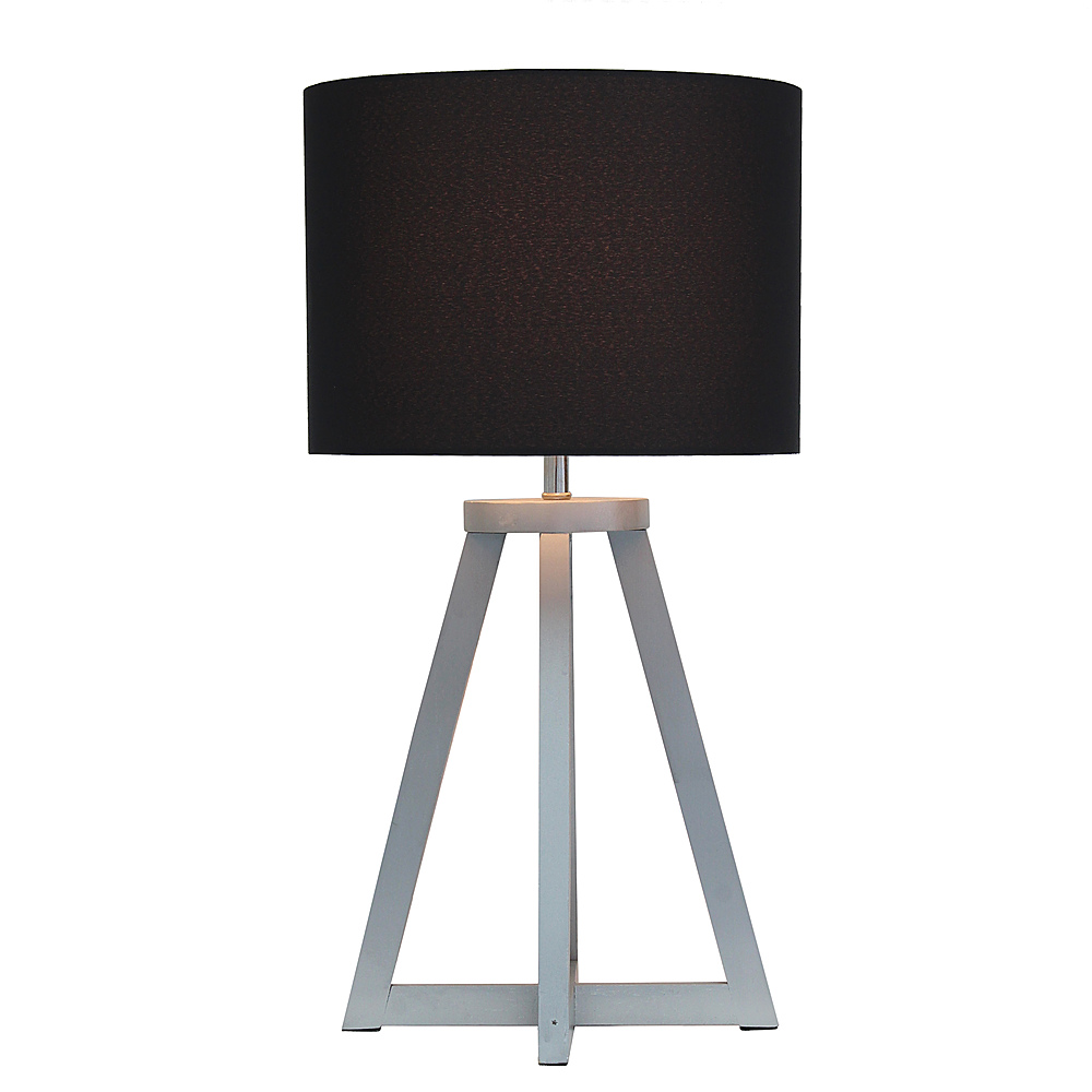 Simple Designs Interlocked Triangular Gray Wood Table Lamp with Black Fabric Shade