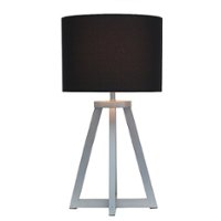 Simple Designs - Interlocked Triangular Gray Wood Table Lamp with Fabric Shade - Gray/Black - Front_Zoom