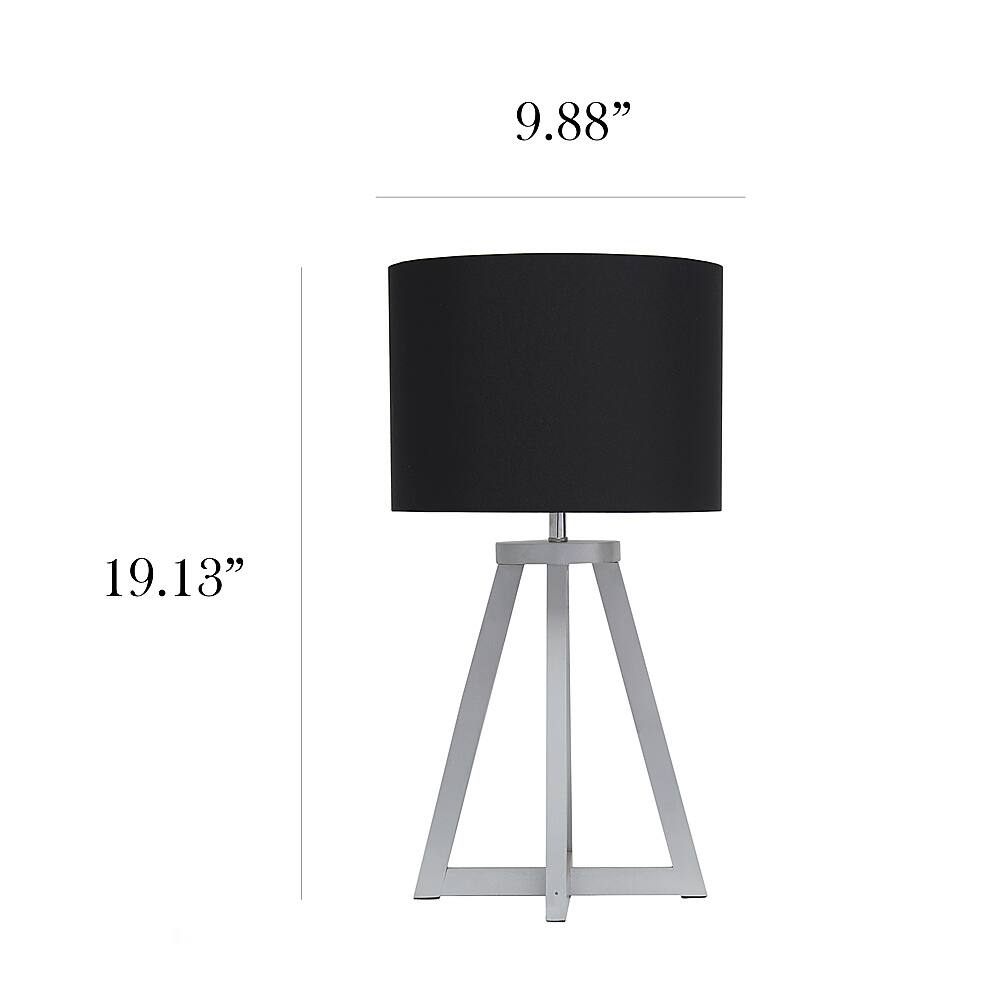 Left Zoom. Simple Designs - Interlocked Triangular Gray Wood Table Lamp with Fabric Shade - Gray/Black.