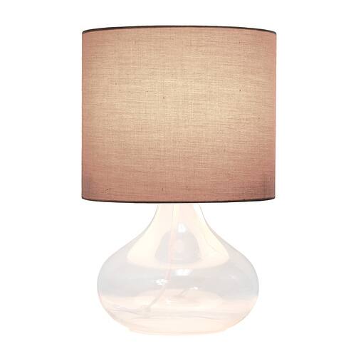 Simple Designs Glass Raindrop Table Lamp with Fabric Shade, Clear with Gray Shade