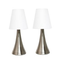 Simple Designs - Valencia 2 Pack Mini Touch Table Lamp Set with Fabric Shades - Silver/White - Front_Zoom