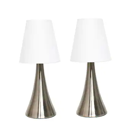Front. Simple Designs - Valencia 2 Pack Mini Touch Table Lamp Set with Fabric Shades - Silver/White.