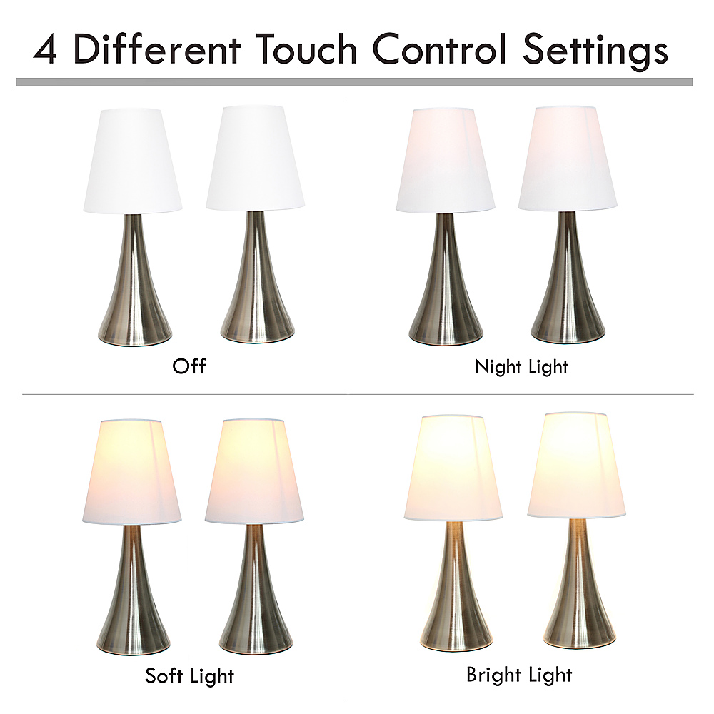 Angle View: Simple Designs - Valencia 2 Pack Mini Touch Table Lamp Set with Fabric Shades - Silver/White