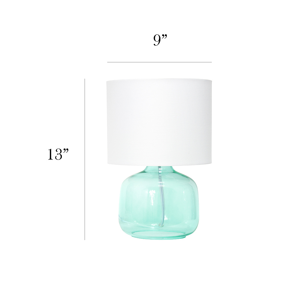 Left View: Simple Designs - Glass Table Lamp with Fabric Shade - Aqua/White
