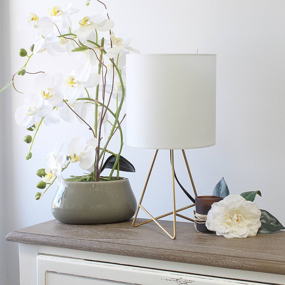 Alt View Zoom 11. Simple Designs - Down to the Wire Table Lamp with Fabric Shade, Gold with White Shade - Gold/White.