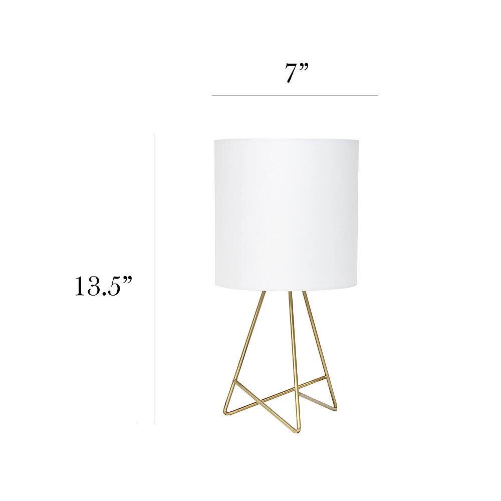 Left View: Simple Designs Down to the Wire Table Lamp with Fabric Shade, Gold with White Shade