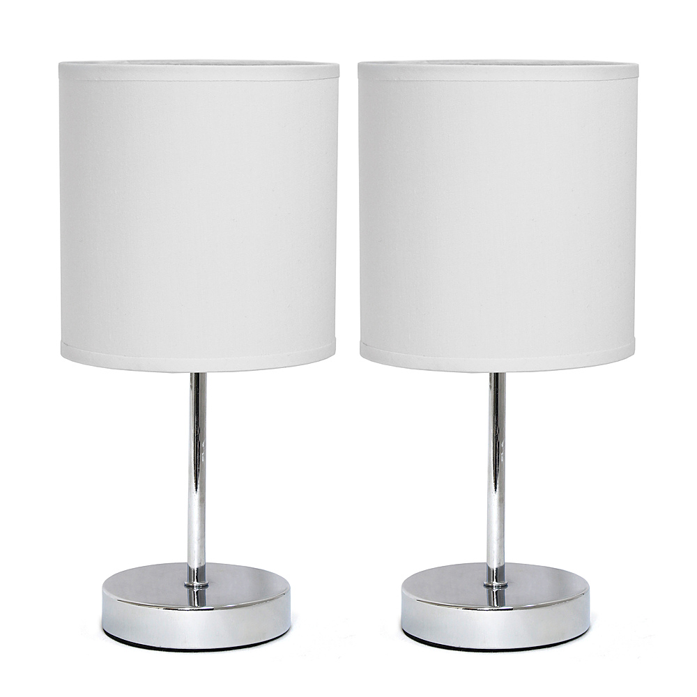 Angle View: Simple Designs - Chrome Mini Basic Table Lamp with Fabric Shade 2 Pack Set - Chrome/White