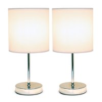 Simple Designs - Chrome Mini Basic Table Lamp with Fabric Shade 2 Pack Set - Chrome/White - Front_Zoom
