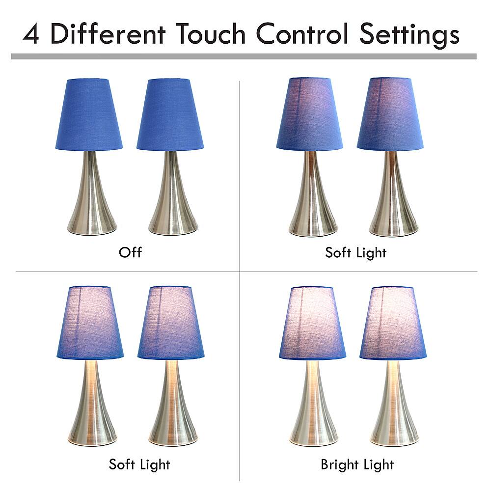 Left View: Simple Designs Valencia 2 Pack Mini Touch Table Lamp Set with Fabric Shades