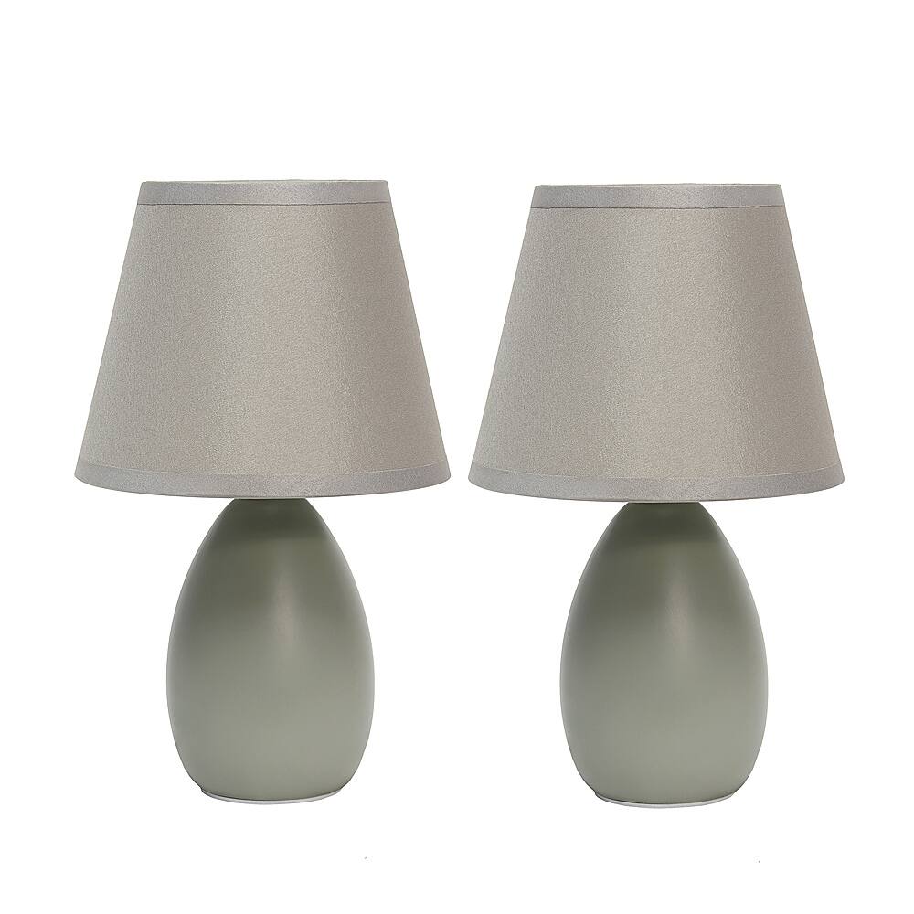 Angle View: Simple Designs Mini Egg Oval Ceramic Table Lamp 2 Pack Set, Gray